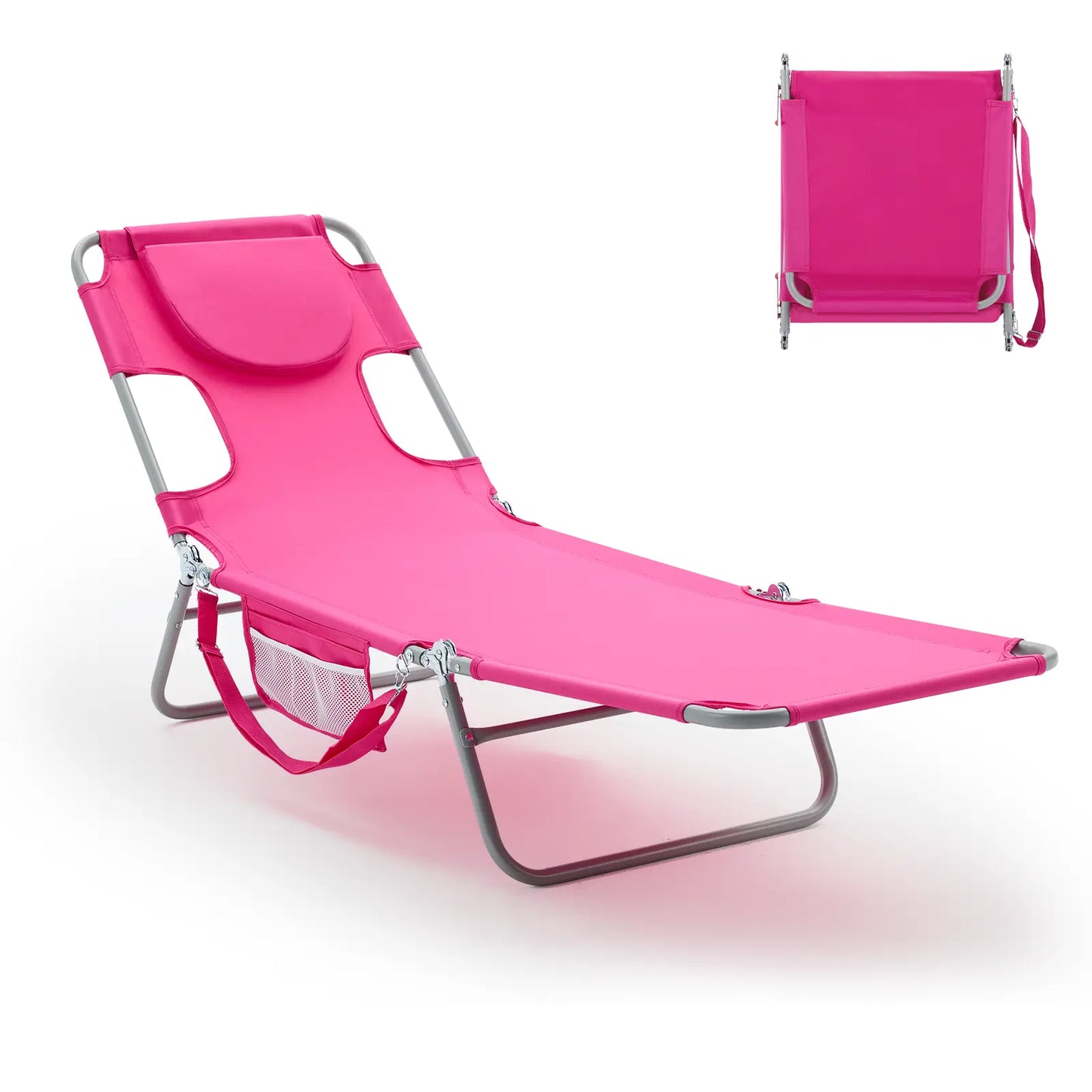 Adjustable Folding Chaise Lounge Chair with Backpack Straps & Side Pocket
