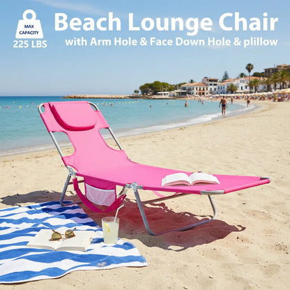 Adjustable Folding Chaise Lounge Chair with Backpack Straps & Side Pocket