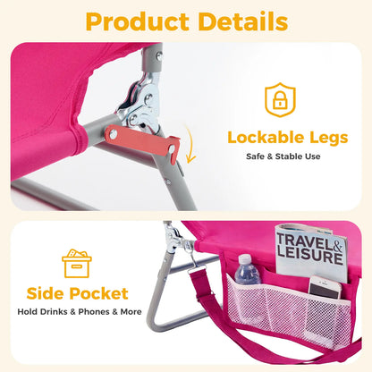 Adjustable Folding Chaise Lounge Chair with Backpack Straps & Side Pocket